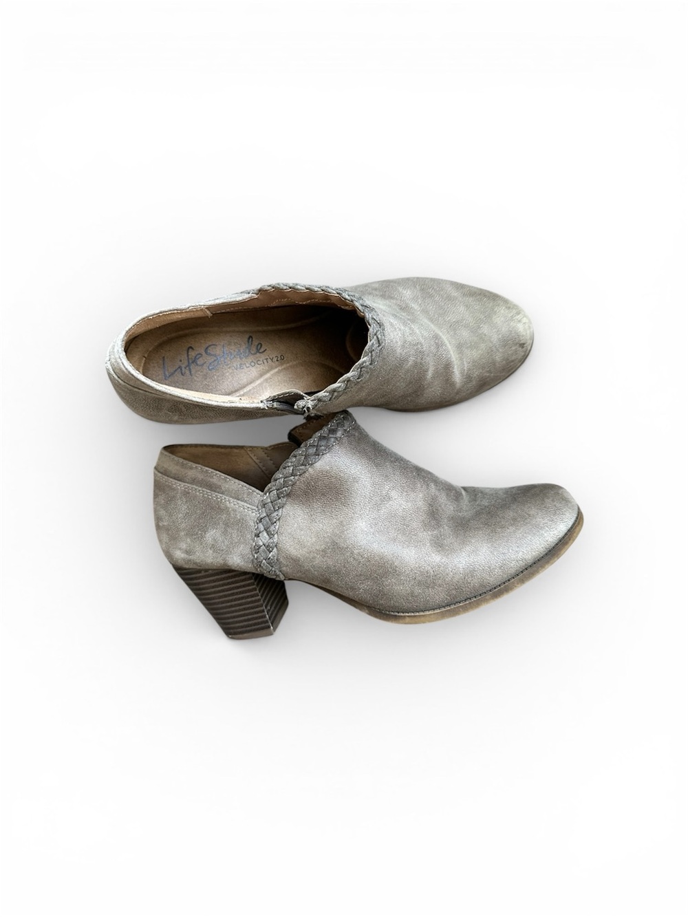 LifeStride Velocity 2.0 Booties Sz 9 Gray Ankle Boots Block Heel Comfort Slip-On